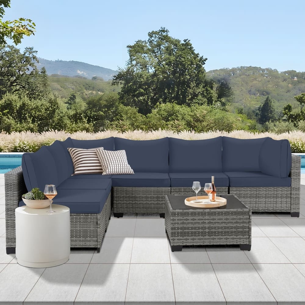 7 Pieces Outdoor Conversation Sets Patio Sectional Furniture Set--Clearance