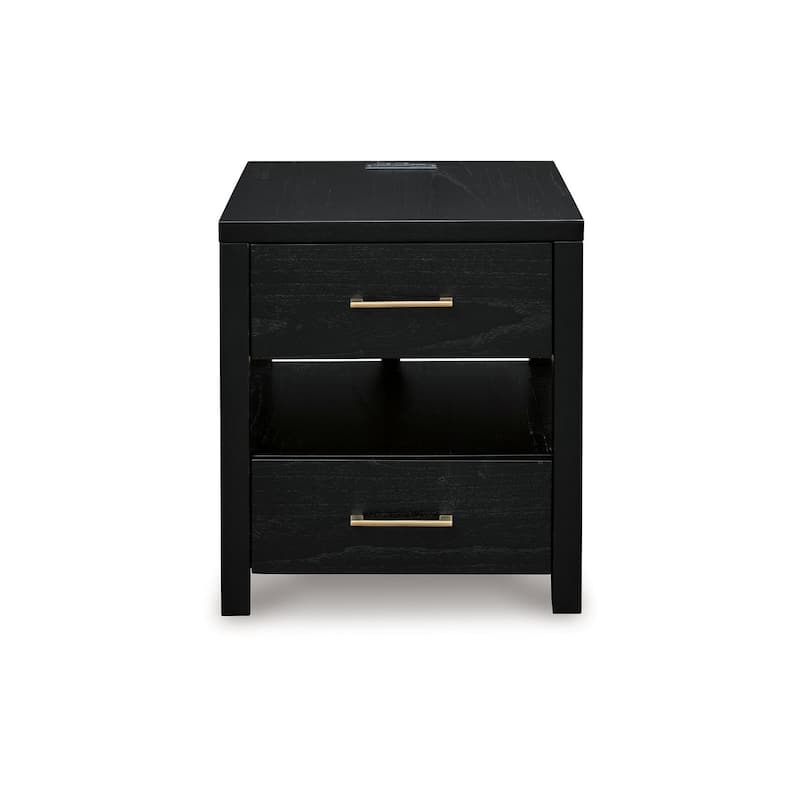Wendy Side End Table, Open Cubby, Dual USB Ports, 24 Inch Black Wood