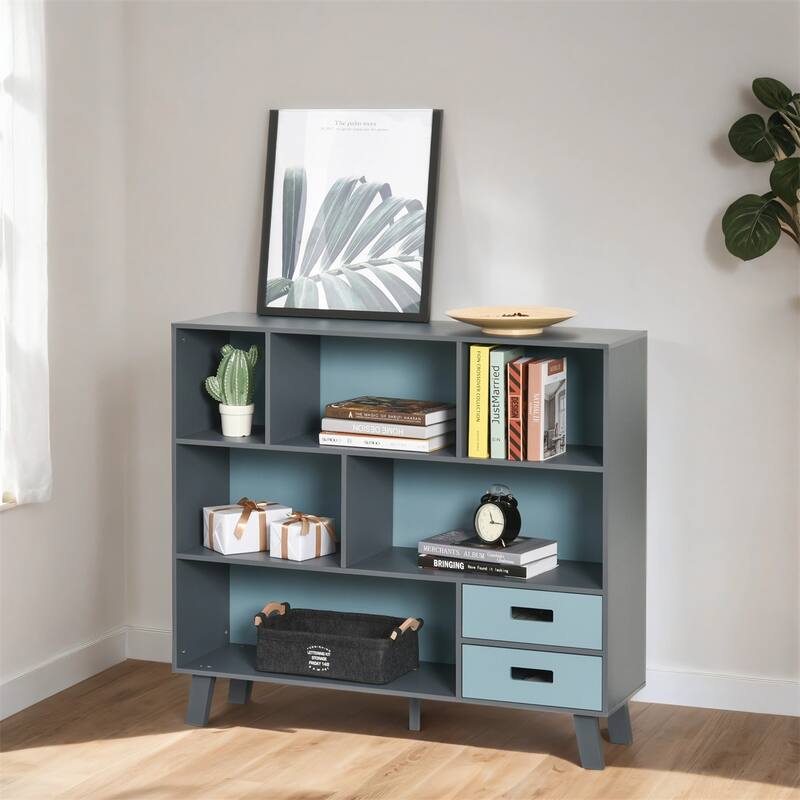 3-Tier Floor Standing Child Bookcase Open Shelves Cabinet with Drawers