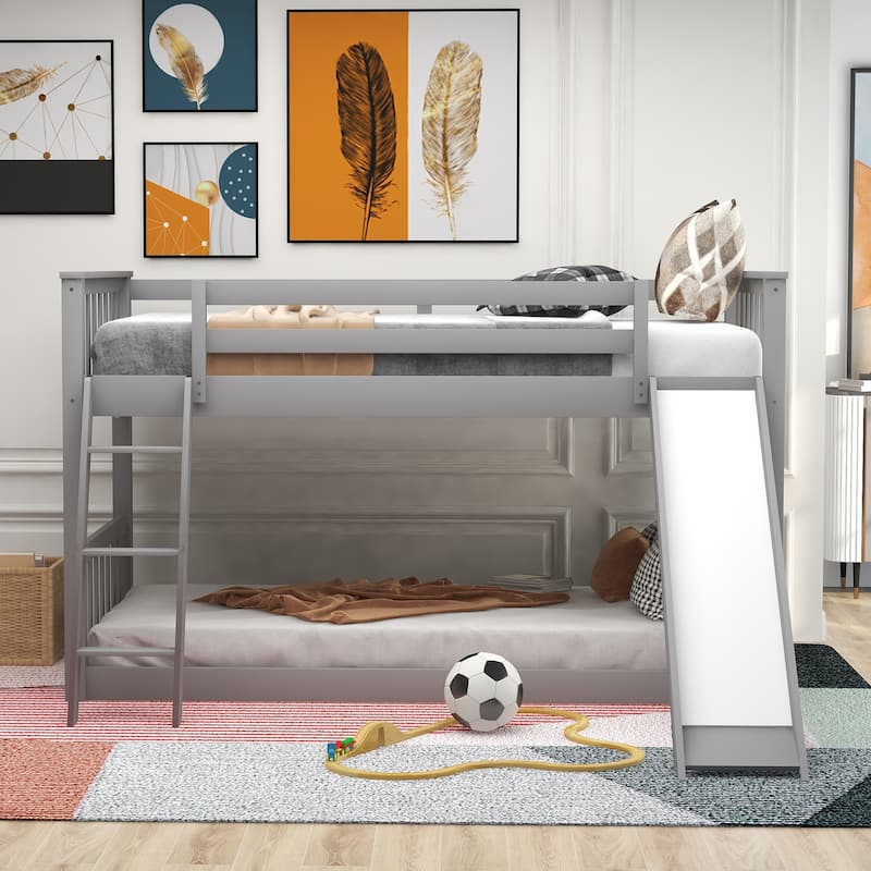 Compact Solid Wood Bunk Bed with Slide