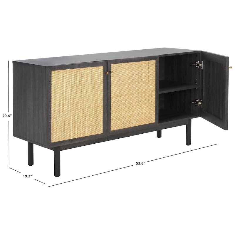 SAFAVIEH Home Aino 3 Door Sideboard/Media Stand - 54Wx19Dx30H - Distressed Black