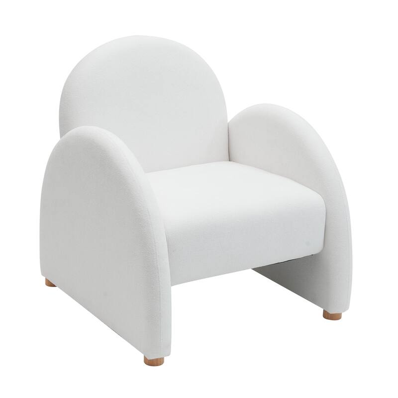 Modern Boucle Accent Armchair - Comfortable Upholstered Lounge Chair with Curved Armrests, Stylish Minimalist Chair - Beige