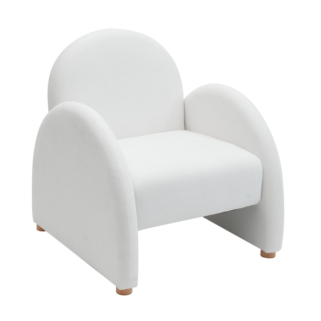Modern Boucle Accent Armchair - Comfortable Upholstered Lounge Chair with Curved Armrests, Stylish Minimalist Chair