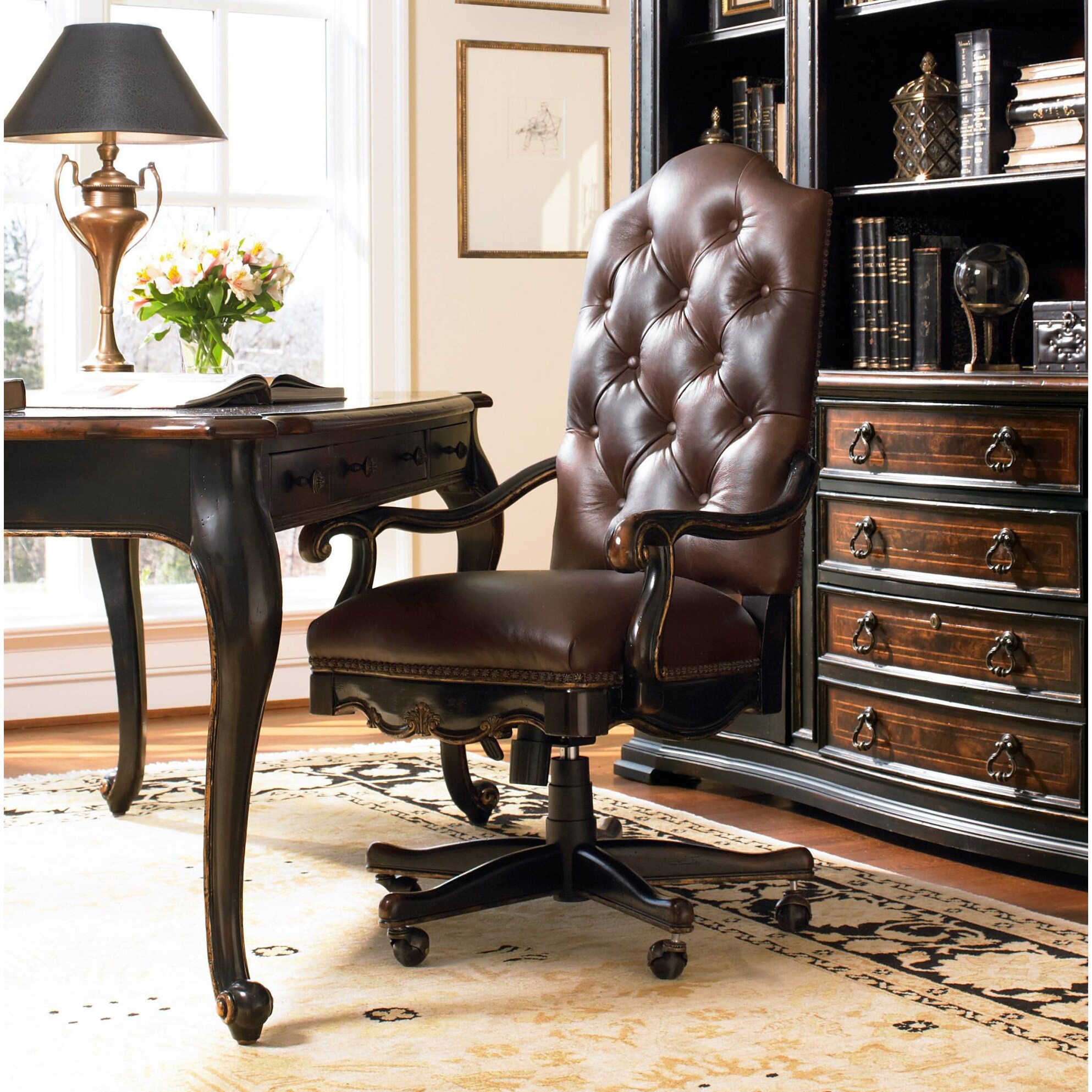 Hooker Furniture 5029 30220 Adjustable Height Leather Office Chair From The Grandover Collection Handrubbed Black With Gold Overstock 18847750