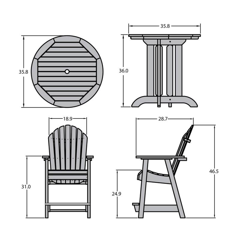Highwood Commercial 3-Piece Adirondack 36" Bistro Counter Height Dining Set