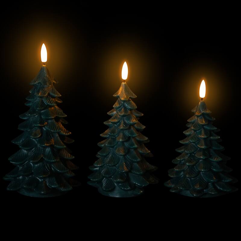 Flickering Flameless LED Christmas Tree Wax Candles - 7.25" - Set of 3