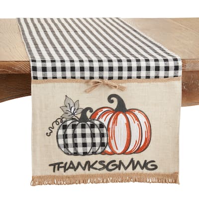 Table Runner With Plaid Thanksgiving Pumpkins Design - 16"x70"