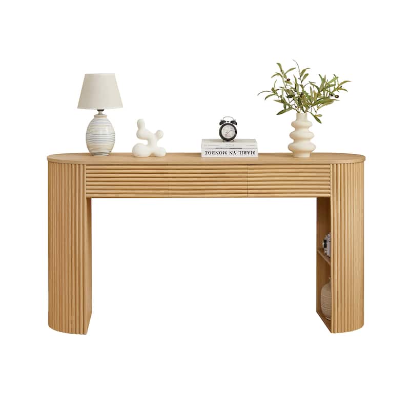 Christopher Knight Home - Maravelle MDF 3 Drawers Console Table with Round Slat Texture and Storage