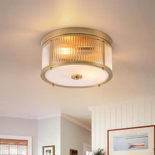 Modern Industrial 2-Light Drum Flush Mount with Ribbed Glass Shape