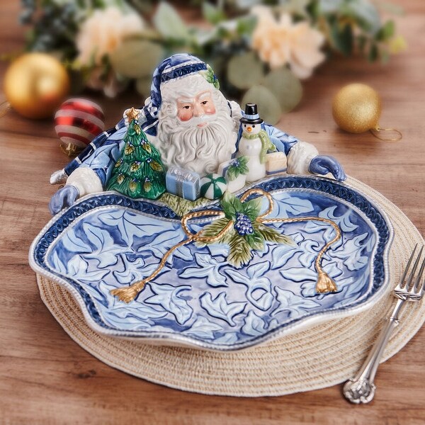 Fitz and Floyd Holiday Home Blue Santa Server, 13.5 Inch - Bed