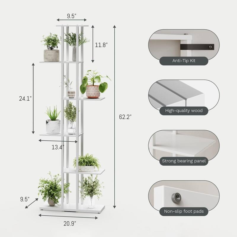 6-Tier Bookshelf - 9.4 x 20.8 x 62.2 inches