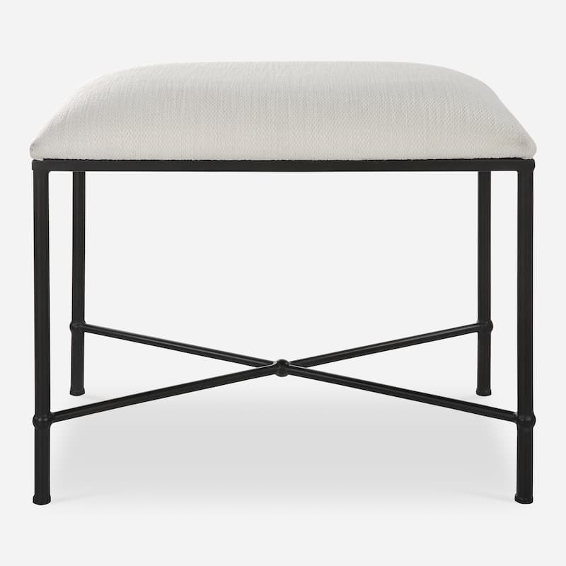 Small Iron Framed Upholstered Bench - 24" - White and Black