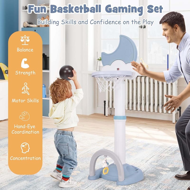 4 in 1 Height Adjustable Toddler Basketball Hoop Multi-use Game Center