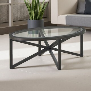 46.5" Tempered Glass & Solid Wood Oval Coffee Table for Living Room and ...
