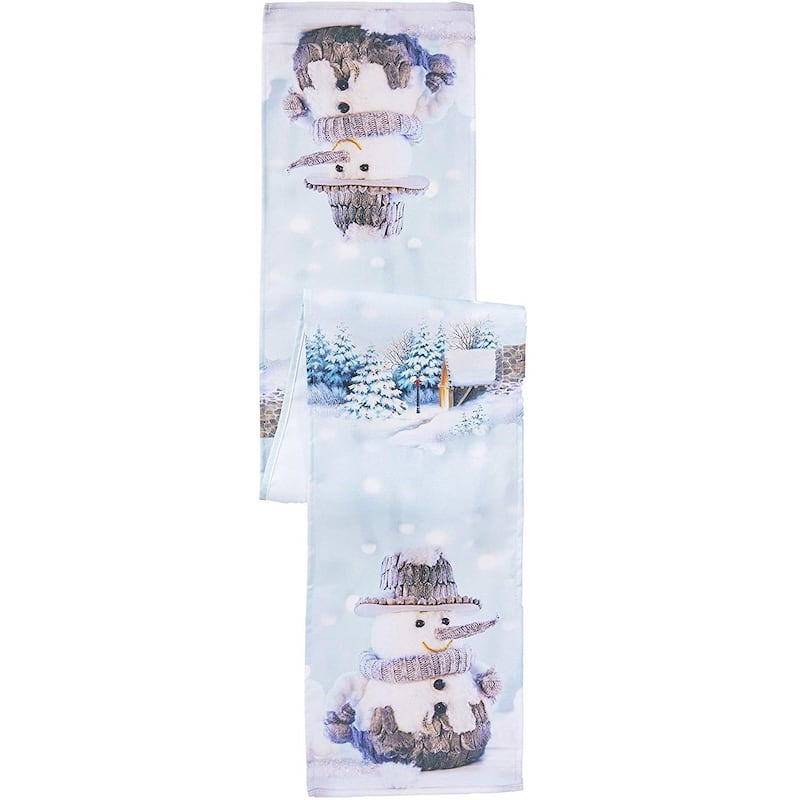 Violet Linen Christmas Snowed Man Polyester Table Runner