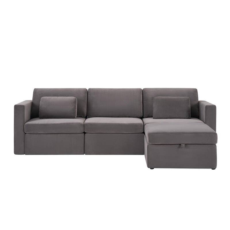 Modern Cotton Linen L-Shape Sectional Sofa, Oversized Upholstery Sectional Sofa, Chaise Couch with Storage Ottomans for Living R