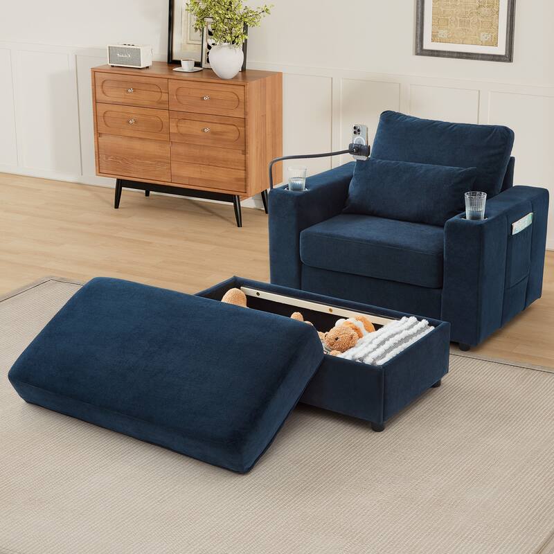 Modern Multifunctional Armchair Chaise Lounge with Movable Ottoman by Harper&Bright Designs