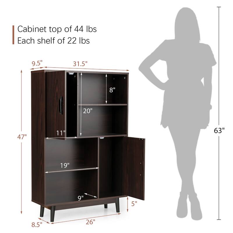 Gymax Sideboard Storage Cabinet Bookshelf Cupboard w/Door Shelf Black