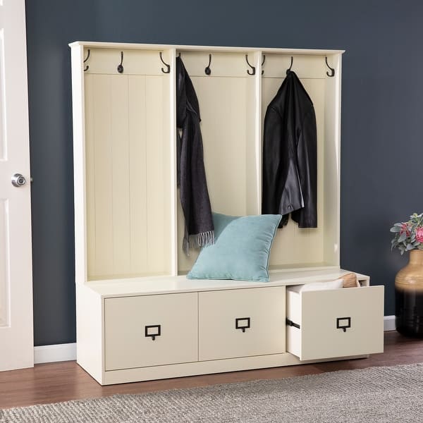 Parton Wood Entryway Hall Tree And Bench On Sale Overstock 20497914 Antique White