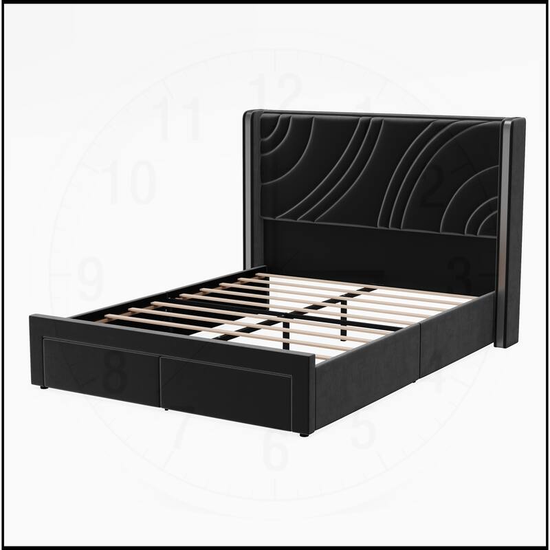 Velvet LED Bed Frame with Storage Drawers