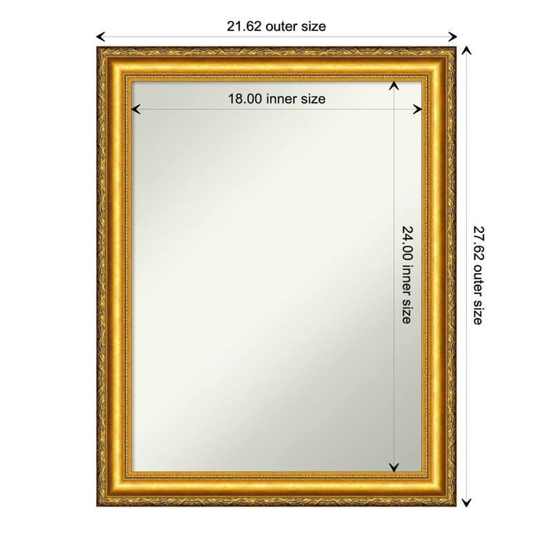 Non-Beveled Wood Bathroom Wall Mirror - Colonial Embossed Gold Frame - 22 x 28 in - Colonial Embossed Gold