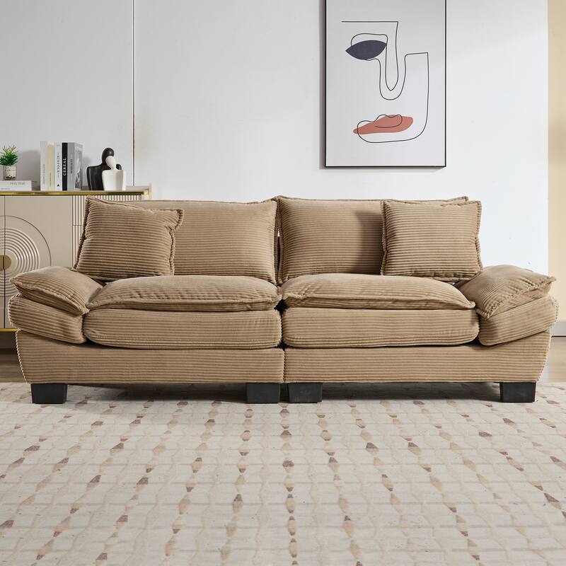 Corduroy Loveseat Couch with 2 Pillows, High-Density Foam Deep Seat Sofa, Upholstered Sofa with Double Layer Cushion