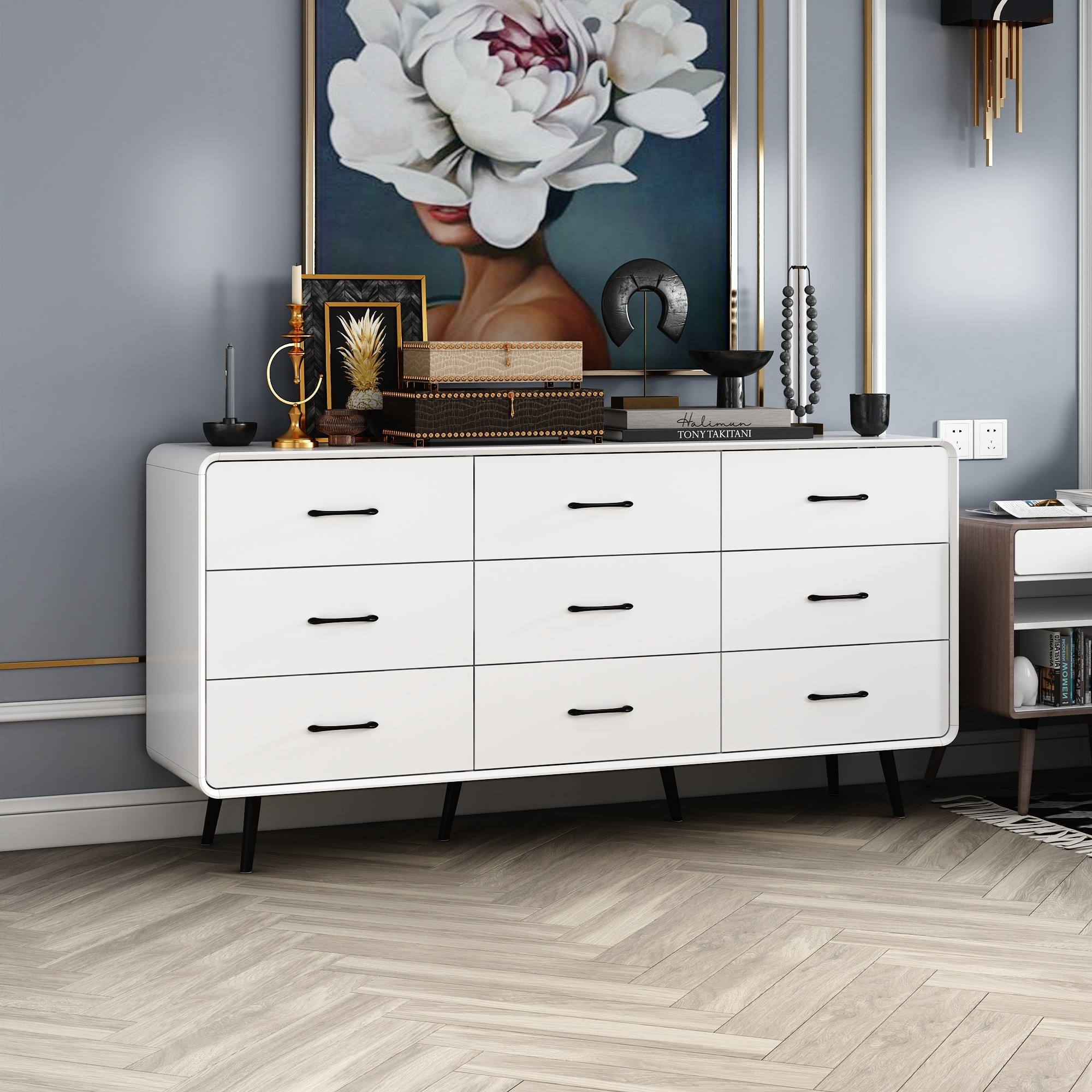 Contemporary White Nine/Six - drawer Dresser: Curved Edges, Ample Storage & Stylish Contrast - Bed Bath & Beyond - 42689040 Contemporary White Nine/Six - drawer Dresser: Curved Edges, Ample Storage & Stylish Contrast - Bed Bath & Beyond - 42689040
