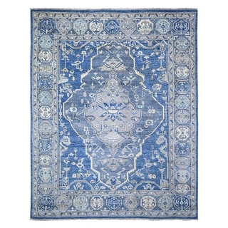 Hand Knotted Blue Tribal & Geometric with Wool Oriental Rug (8' x 10'1 ...