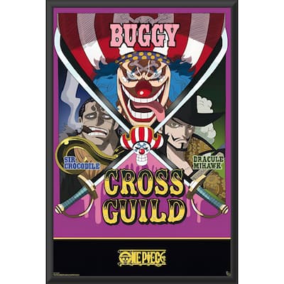 One Piece - Cross Guild BUGGY, Sir Crocodile, Dracule Mihawk Framed Art Poster - 24 x 36 Inch