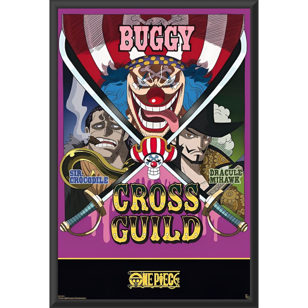 One Piece - Cross Guild BUGGY, Sir Crocodile, Dracule Mihawk Framed Art Poster - 24 x 36 Inch
