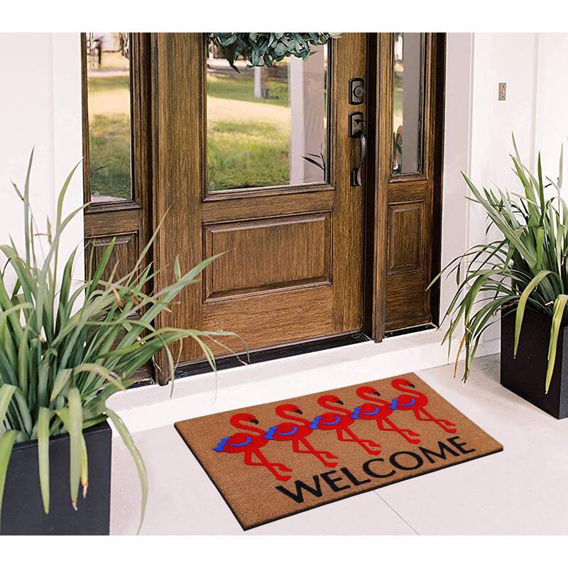 A1HC Natural Coir Entrance Flamingo Door Mats, Non-Slip, Flock Welcome Doormat, Outdoor Coco Coir Door mat 24" X 39"