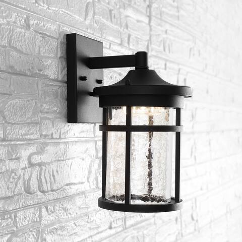 Minimo Outdoor Wall Lantern Crackled Glass/Metal Integrated LED Wall Sconce Black by JONATHAN Y