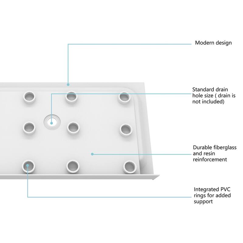 Indigo Home 48x36 inch Single Threshold Shower Tray Center Drain in White