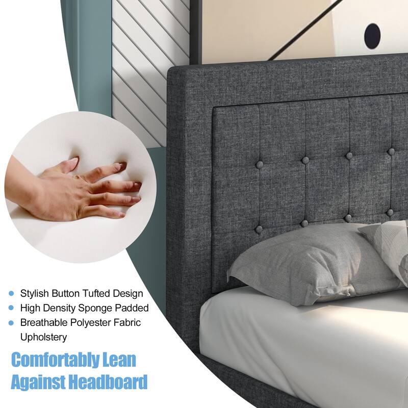 Costway Twin Size Upholstered Bed Frame Button Tufted Headboard