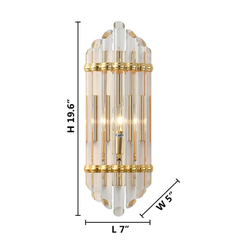 1 Light Gold Wall Sconce with Glass Rod Accents