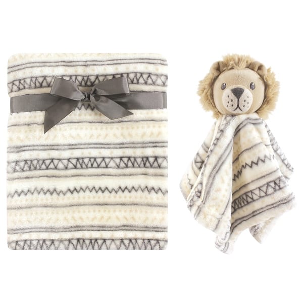 slide 1 of 1, Hudson Baby Infant Plush Blanket with Security Blanket, Lion, One Size - Gray Lion - One Size One Size - Gray Lion