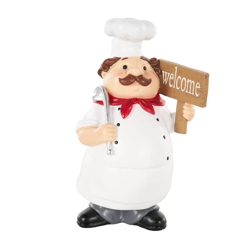 Polystone Chef Kitchen Decorative Figurine Sculpture with Welcome Signs - Set of 2 White - Roche River Decor