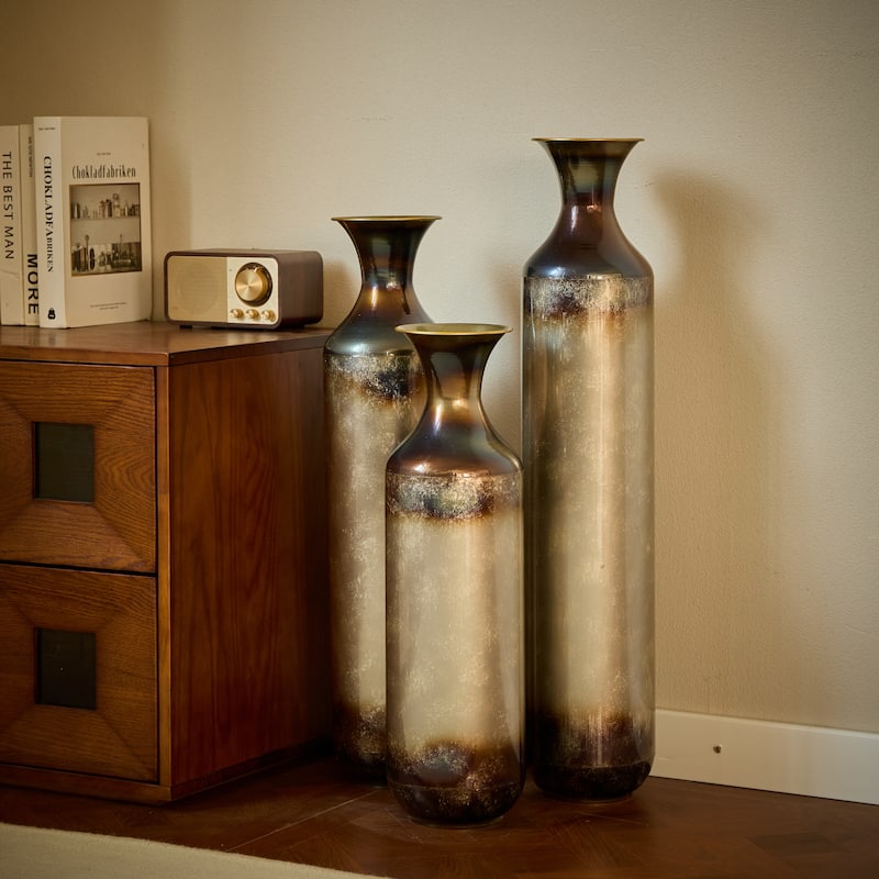 Floor Metal Vase Modern Style Droplet Shaped White Metal Vase 3-Piece Set Gorgeous Home Decoration Large Glazed Metal Vase