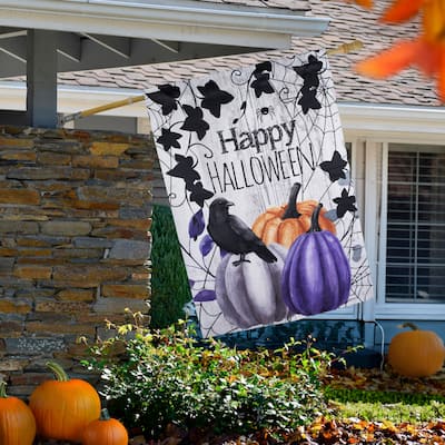 Pumpkins and Crow "Happy Halloween" Outdoor House Flag - 40" x 28"