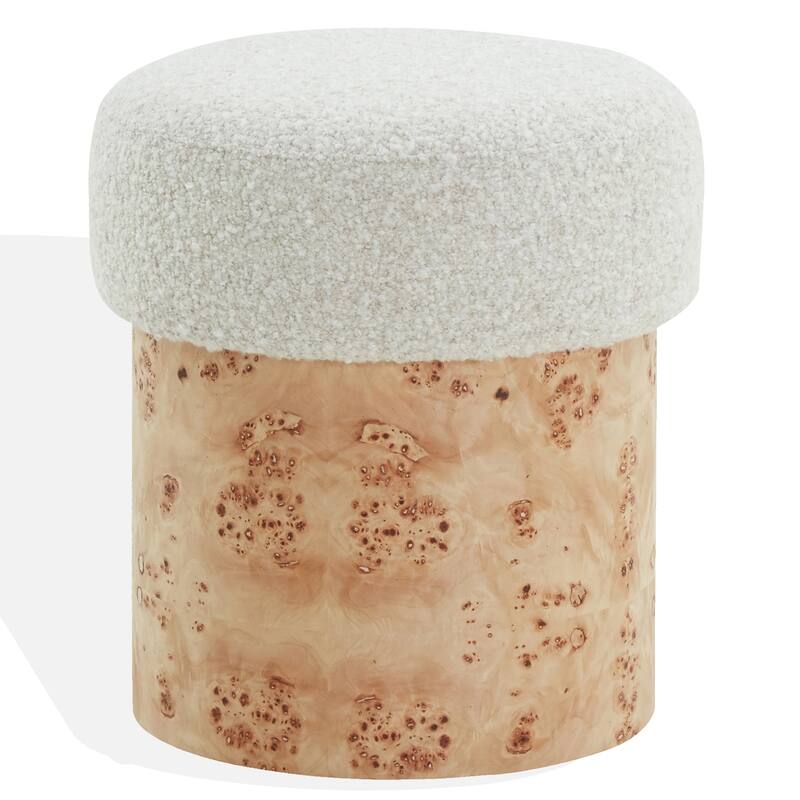 SAFAVIEH Couture Tobianna Round Boucle and Burl Ottoman - Beige/Burl
