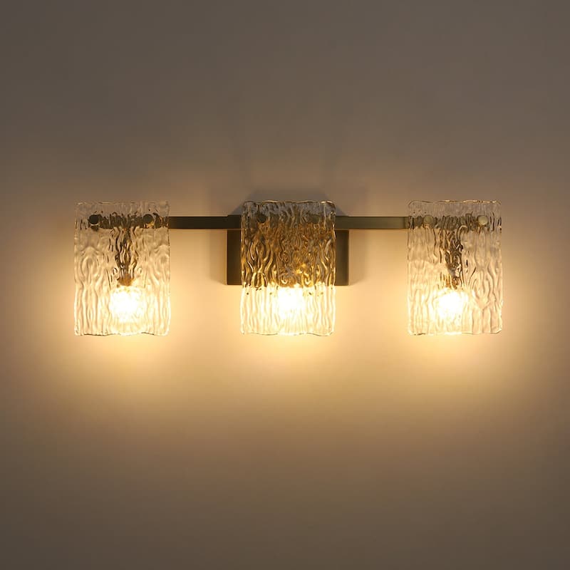 Modern 3-Light Rippled Glass Linear Bathroom Vanity Wall Lamp
