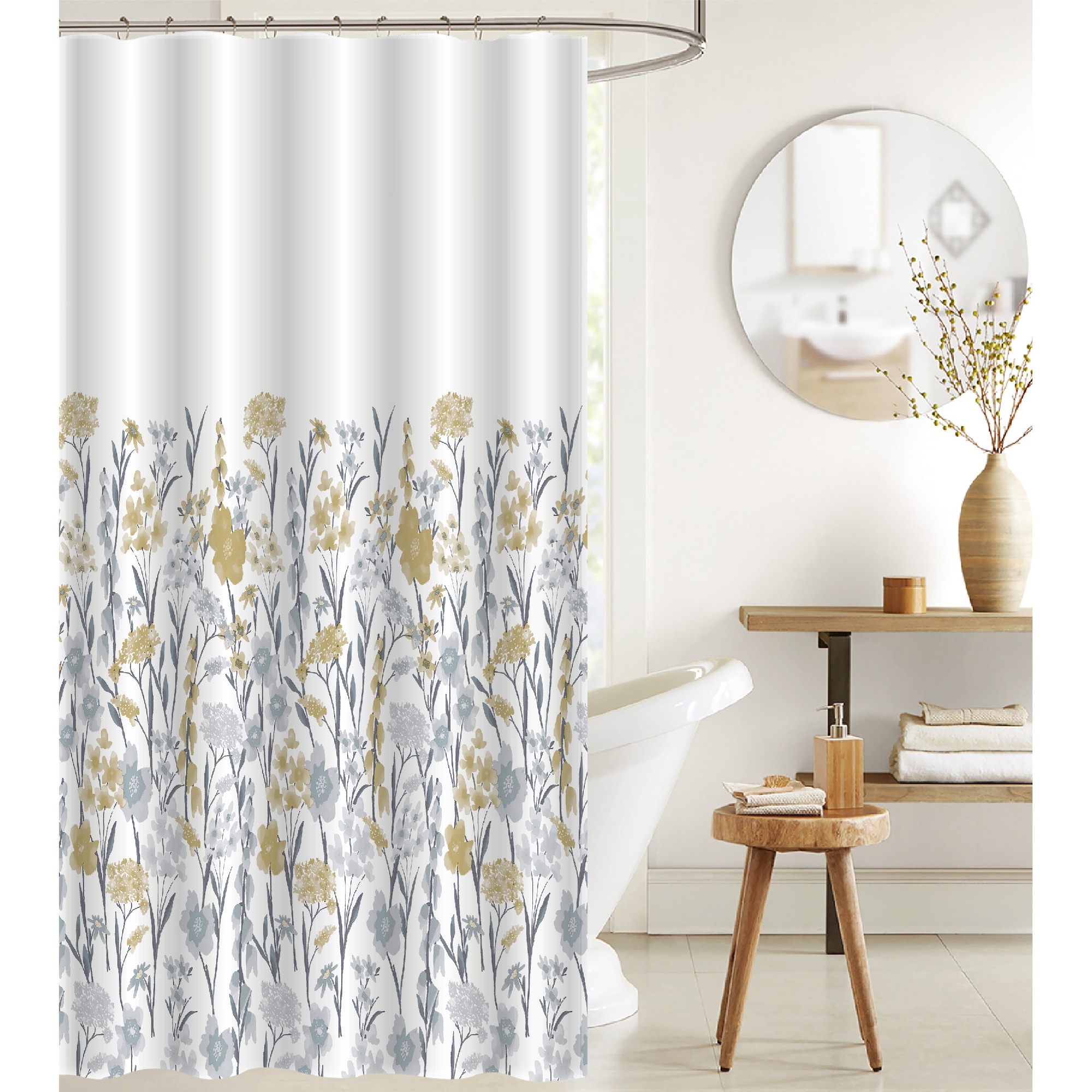 IH Casa Decor Printed Canvas Shower Curtain With Roller Hooks Yellow Floral  - On Sale - Bed Bath & Beyond - 37368333