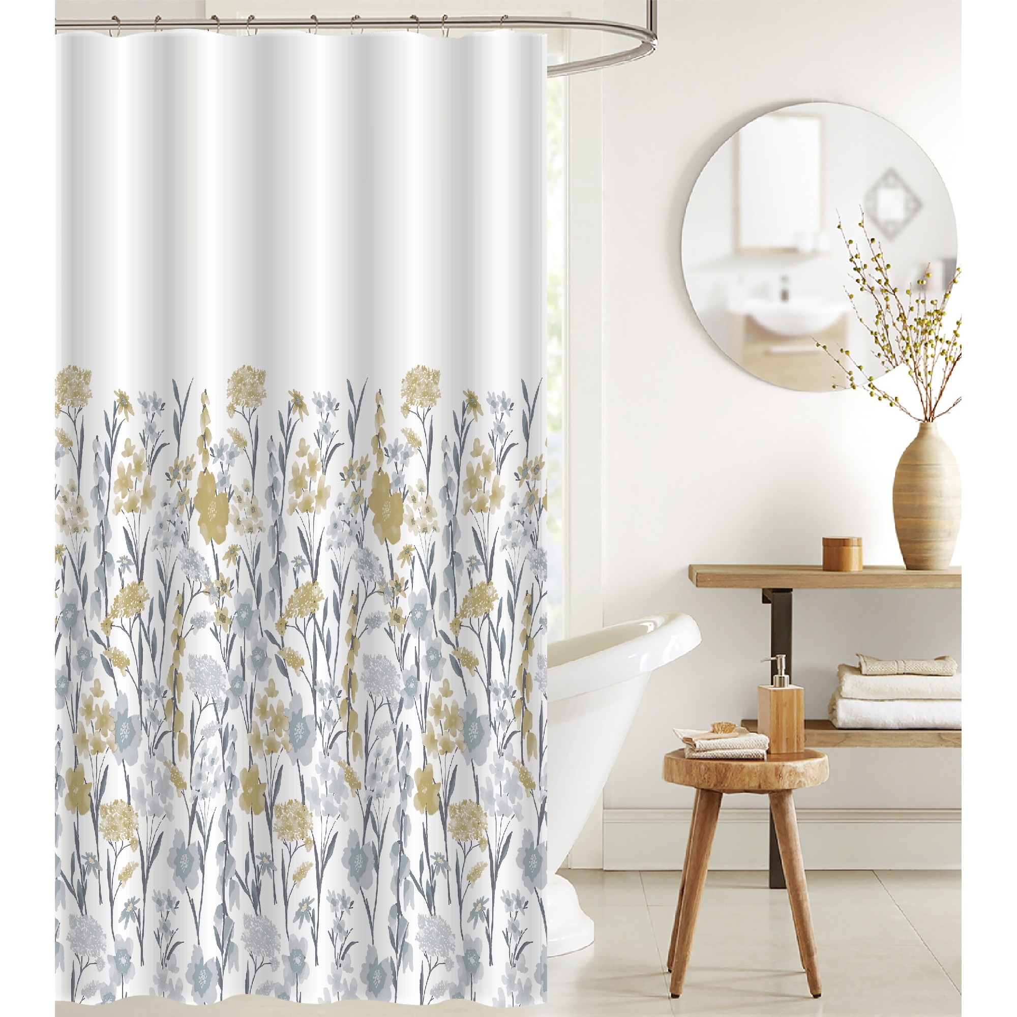 IH Casa Decor Printed Canvas Shower Curtain With Roller Hooks Yellow Floral