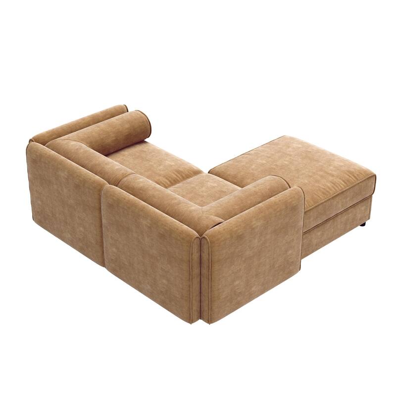 75.5" 2-Seater Chenille Sofa with Ottoman Storage, Cylindrical Backrest and Modular Design
