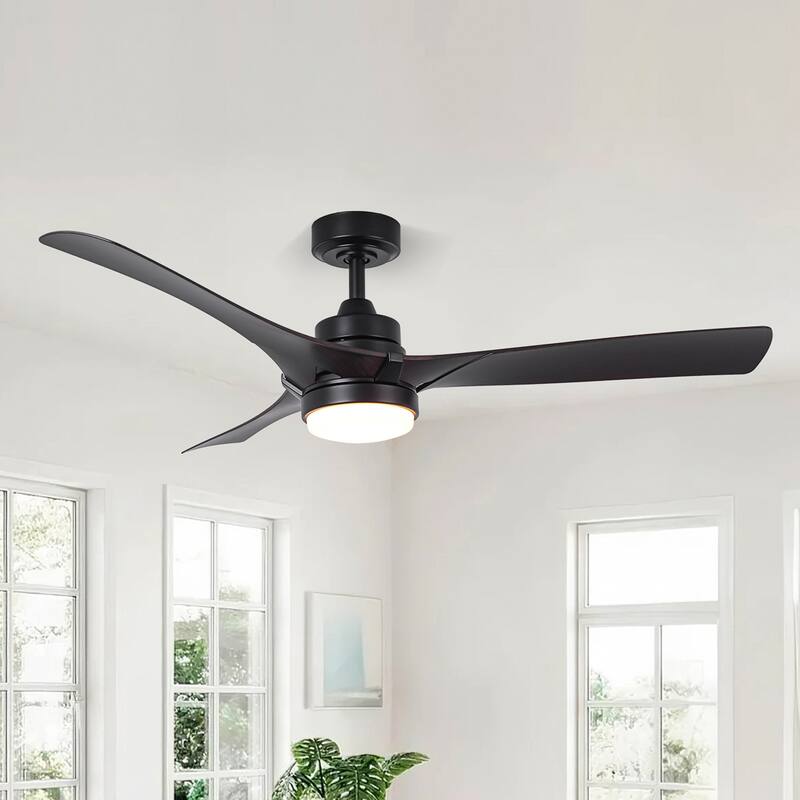 52" Modern Black Dimming LED Ceiling Fan with Light and Remote