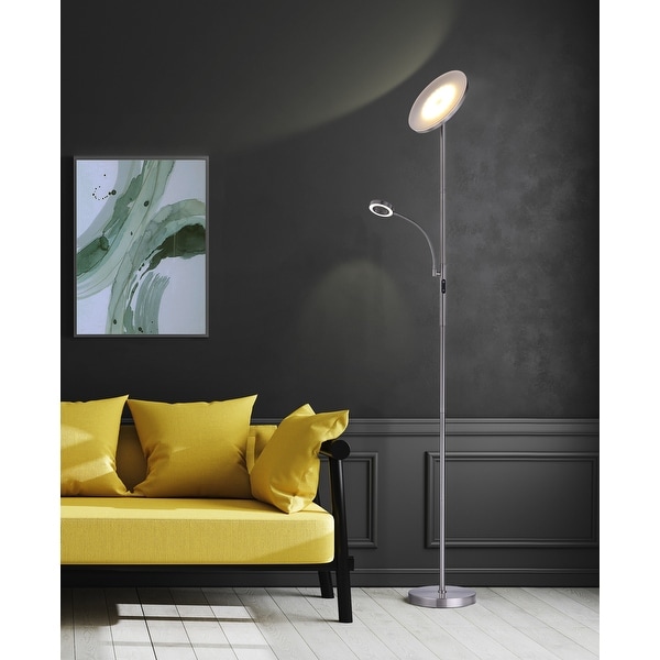 Slim LED Torchiere Floor Lamp with Reading Light Remote Satin Nickel 70 On Sale Bed Bath Beyond 33617912