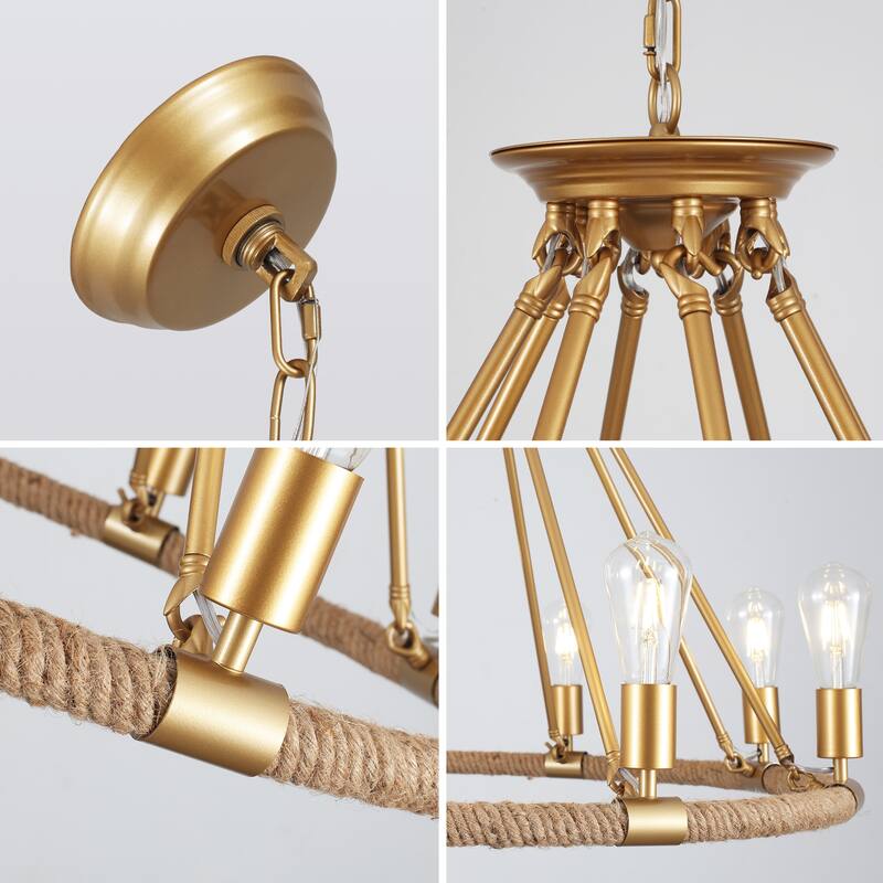 8-Light Classic Semi Flush Mount Chandelier, Farmhouse Modern Wagon Wheel Chandelier for Dining Room - W30.71"x H25.59"