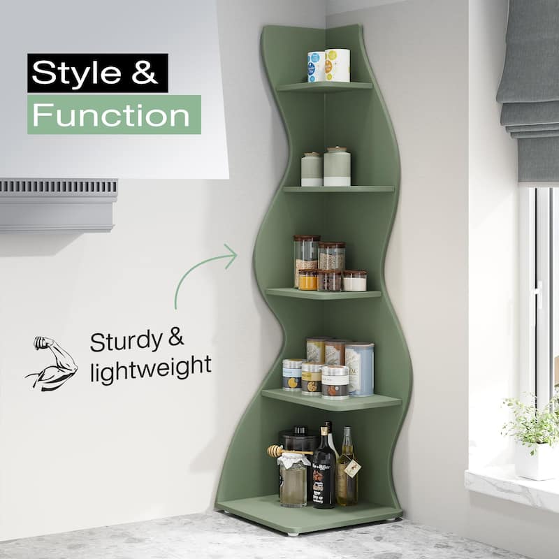 Corner Shelf Bookcase Bookshelf with Unique Shape for Living Room, Home Office