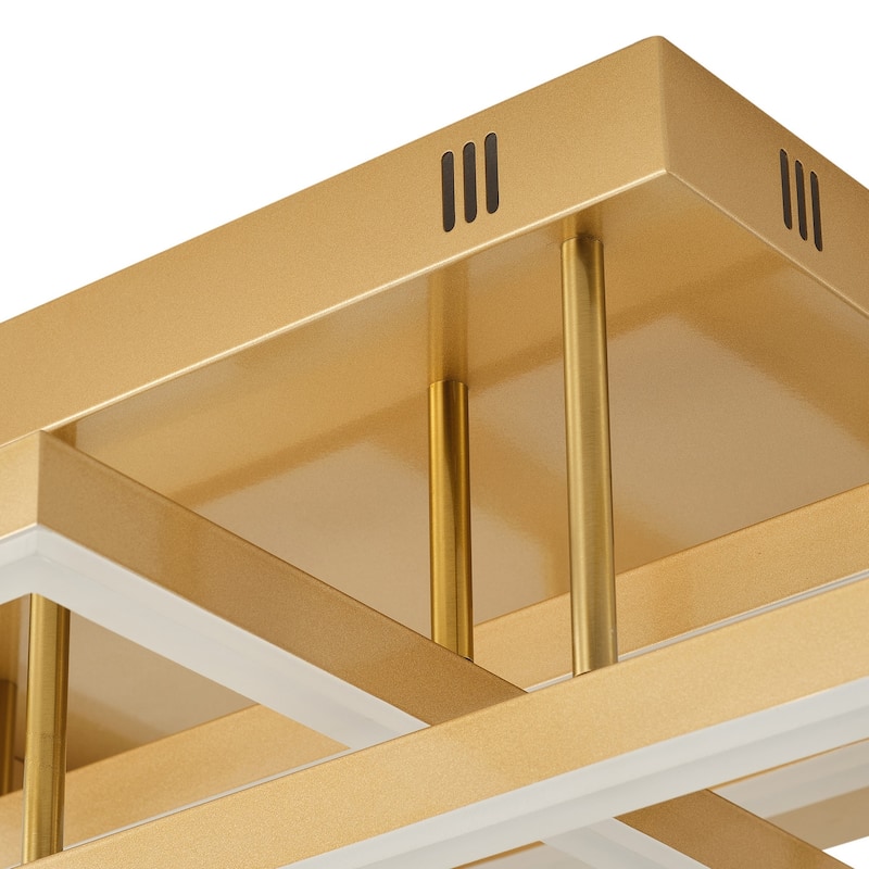 Modern Gold 4-Rectangle Dimmable LED Semi Flush Mount Ceiling Light Fixture