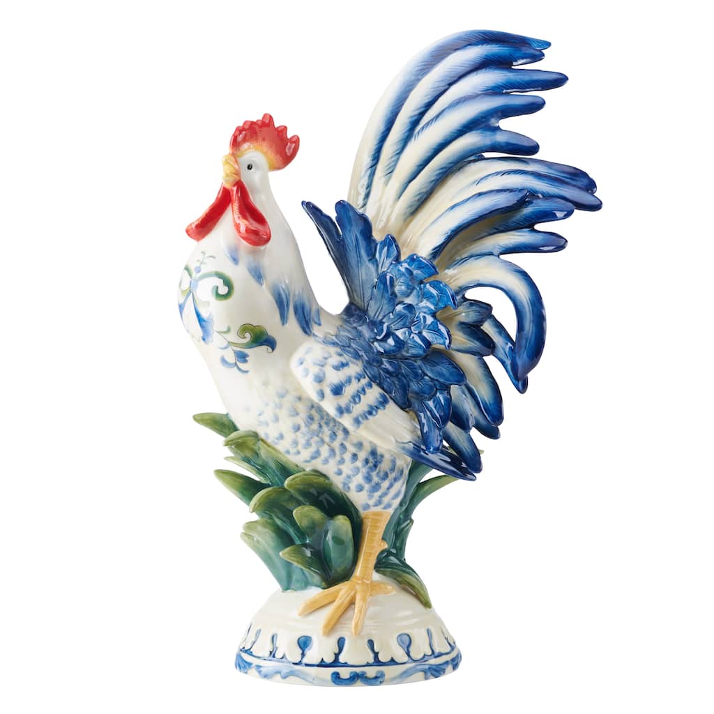 Fitz and Floyd Sicily Blue Rooster Figurine, 20.5 Inch